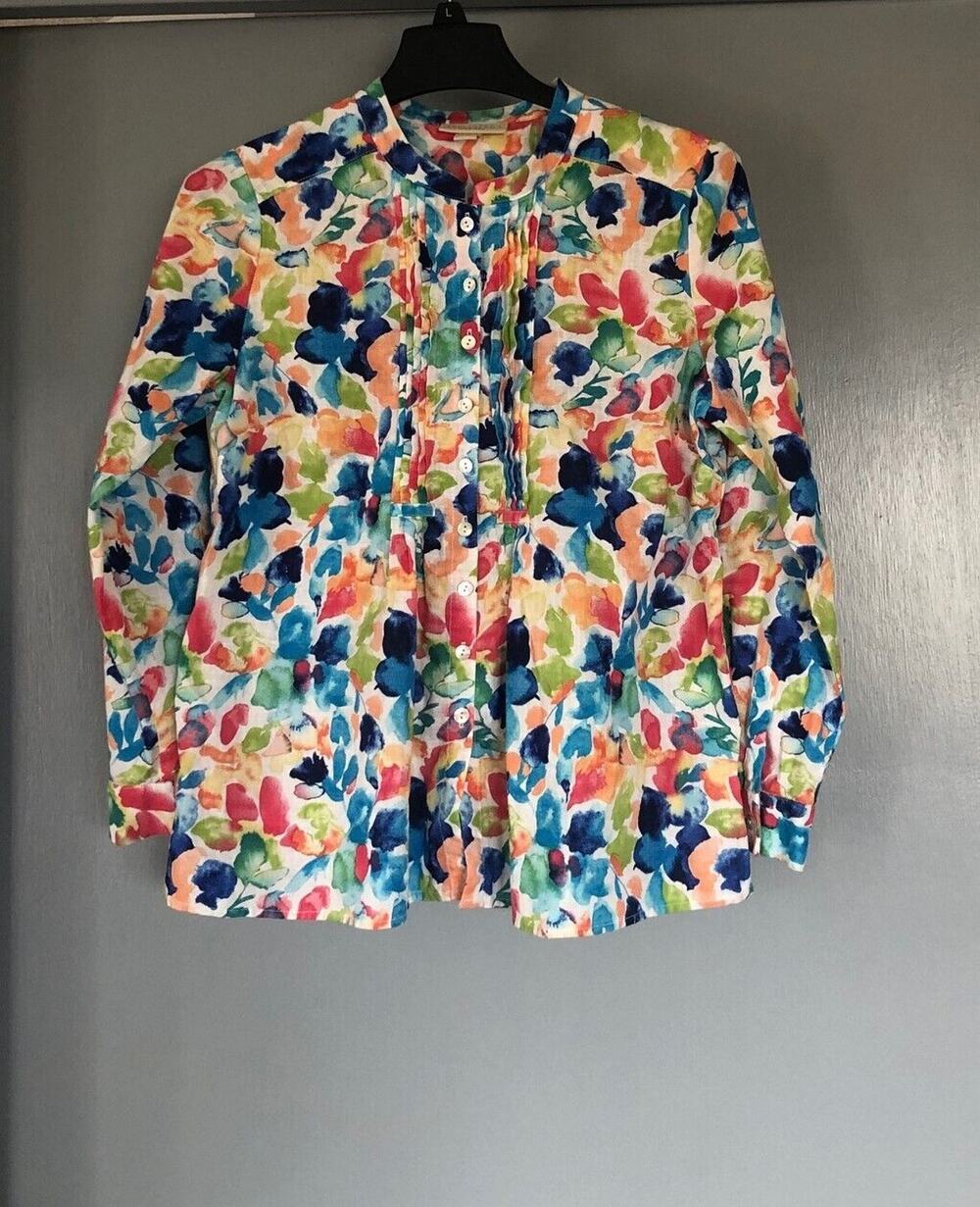 Appleseed’s Shirt Top PS Petite Floral Long Sleeves Round Neck Cotton button
